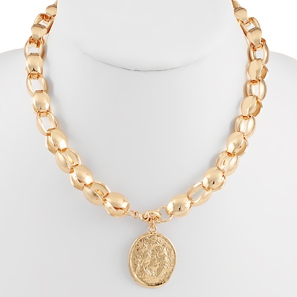 SM Link Chain & Textured Coin Pendant Necklace - Picture 1 of 1
